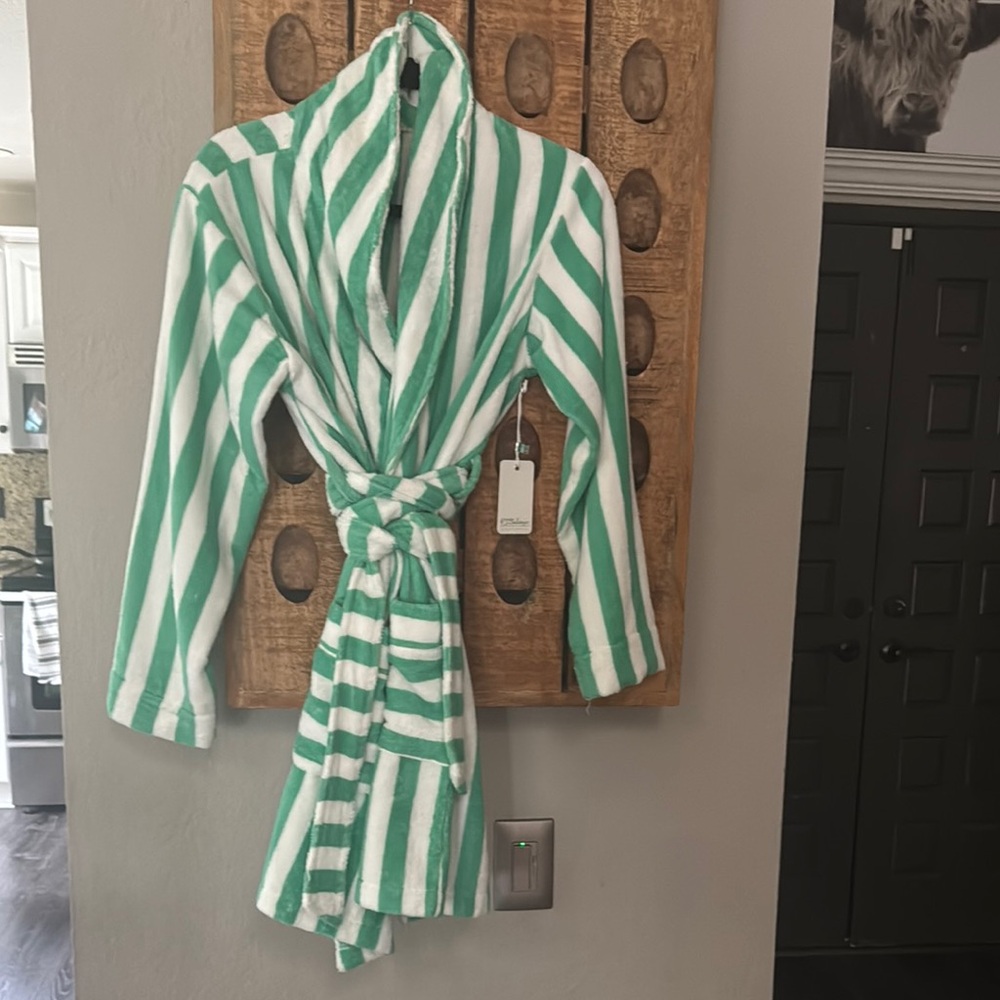 Green and White Striped Women's Robe